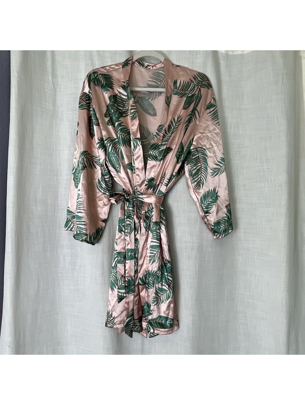 Pink Green Tropical Palms Silky Robe Women’s XL